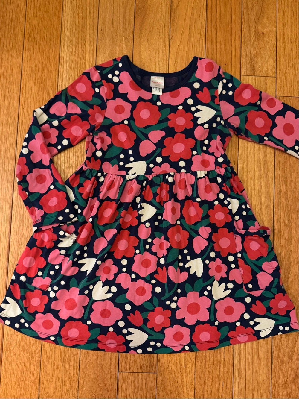 Hanna Andersson Navy Floral Long-Sleeve Dress, Girls Size 8